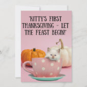 De charme van een kleine witte kitten Thanksgiving Feestdagenkaart (Voorkant)