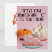 De charme van een kleine witte kitten Thanksgiving Feestdagenkaart (Voorkant / Achterkant)