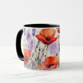 De charme van Natuur: klaprozen en lavendel in wat Mok (Voorkant links)