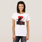 De Chat Noir met rode rozen T-shirt (Voorkant volledig)