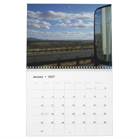 De chauffeur van het vrachtwagenpark over de weg - kalender (Jan 2027)