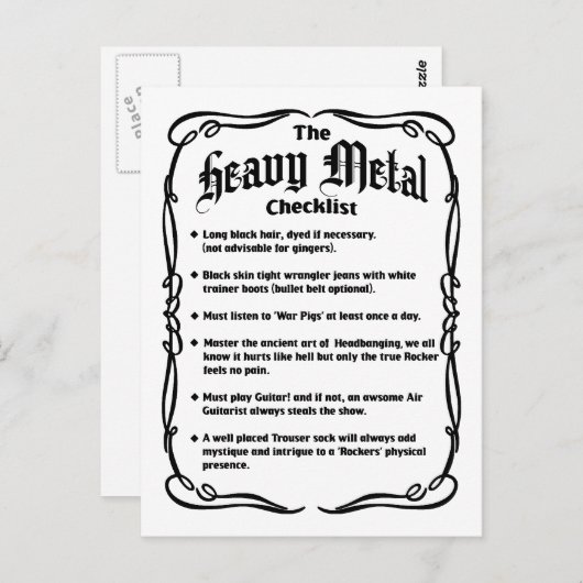 De checklist voor zware metalen briefkaart (Voorkant / Achterkant)