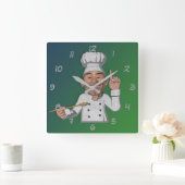 De Chef 2-Cartoon stijl Vierkante Klok (Huis)