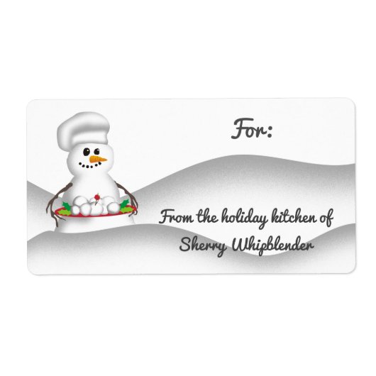 De chef-kok dienende sneeuwballen van de sneeuwman etiket (Voorkant)