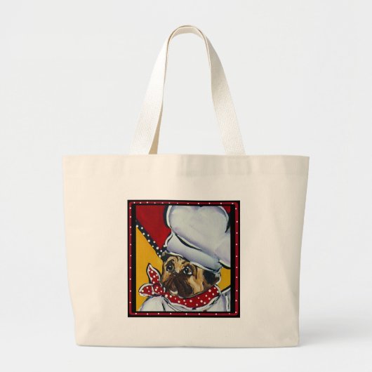 De Chef Pug Grote Tote Bag (Voorkant)