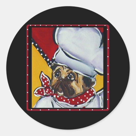 De Chef Pug Ronde Sticker (Voorkant)