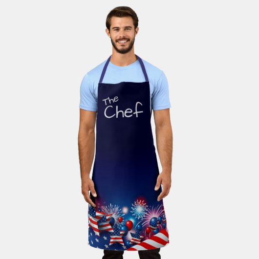 De Chef Stars and Stripes en Vuurwerk Schort (Gedragen)