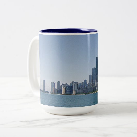 De Chicago Skyline Tweekleurige Koffiemok (Voorkant links)