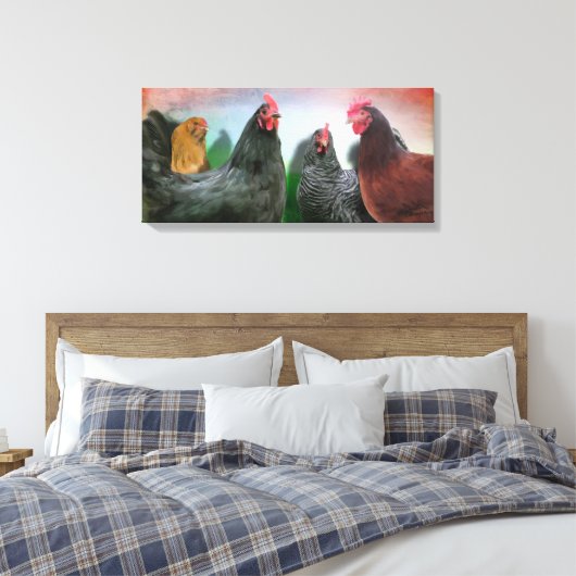 De Chicken Dames 26x12 Stretched Canvas (Insitu (Slaapkamer))