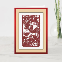 De Chinese Scène van Papercut van de Haan van de Feestdagen Kaart