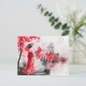 De Chinese Waterverf Geisha op een brug Briefkaart (Staand voorkant)