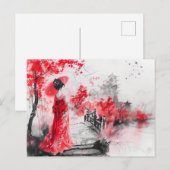 De Chinese Waterverf Geisha op een brug Briefkaart (Voorkant / Achterkant)