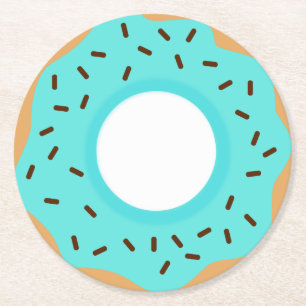 De chocolade bestrooit Blauwe Doughnut Ronde Kartonnen Onderzetter