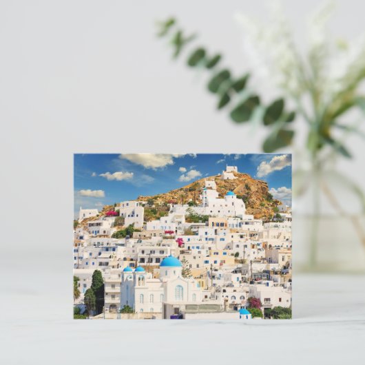 De Chora van het eiland Ios in Cycladen, Griekenla Briefkaart (Staand voorkant)