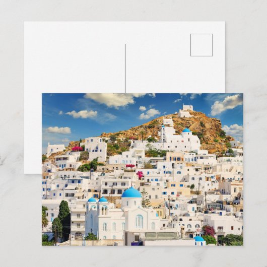 De Chora van het eiland Ios in Cycladen, Griekenla Briefkaart (Voorkant / Achterkant)