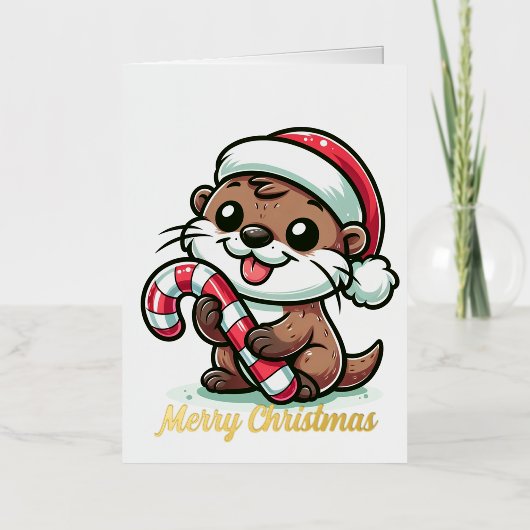 De Christmas Otter Cartoon Folie Wenskaart (Voorkant)