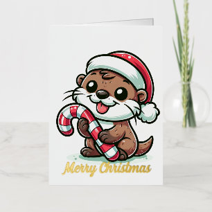 De Christmas Otter Cartoon Folie Wenskaart