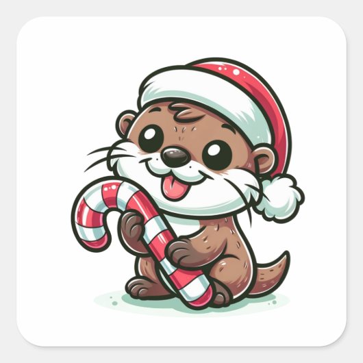 De Christmas Otter Cartoon Vierkante Sticker (Voorkant)