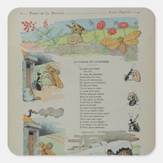 De Cicada en de Ant van de Fables Vierkante Sticker (Voorkant)