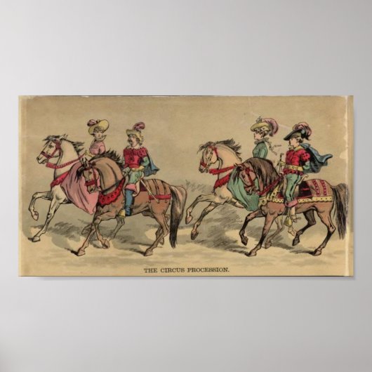 De circusoptocht ruiters te paard poster (Voorkant)