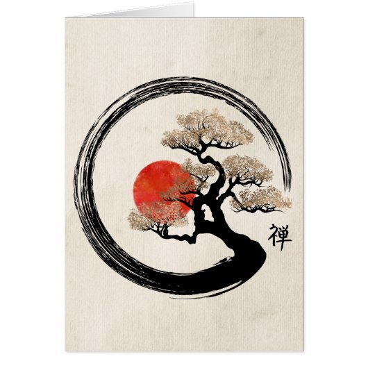 De Cirkel van Enso en Boom Bonsai op Canvas (Voorkant)