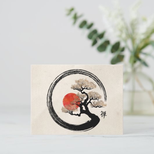 De Cirkel van Enso en Boom Bonsai op Canvas Briefkaart (Staand voorkant)