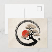 De Cirkel van Enso en Boom Bonsai op Canvas Briefkaart (Voorkant / Achterkant)