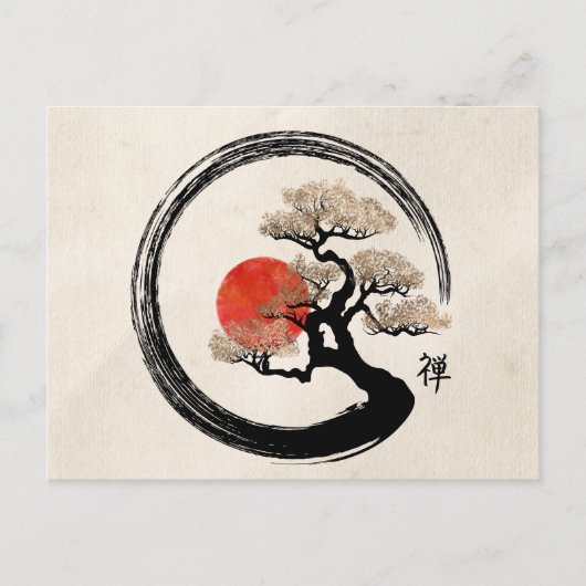 De Cirkel van Enso en Boom Bonsai op Canvas Briefkaart (Voorkant)