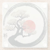 De Cirkel van Enso en Boom Bonsai op Canvas Glazen Onderzetter (Achterkant)