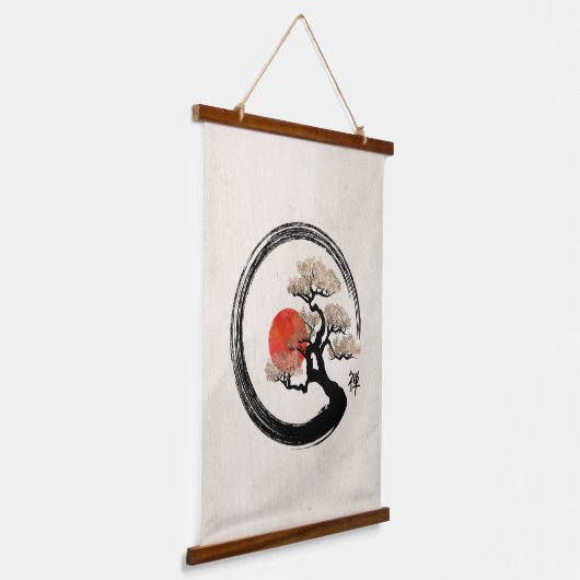 De Cirkel van Enso en Boom Bonsai op Canvas Hangend Wandkleed (Gebogen)