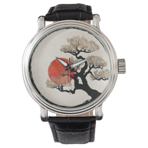 De Cirkel van Enso en Boom Bonsai op Canvas Horloge