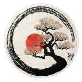 De Cirkel van Enso en Boom Bonsai op Canvas Keramische Knop (Voorkant)