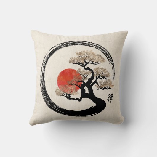 De Cirkel van Enso en Boom Bonsai op Canvas Kussen (Achterkant)