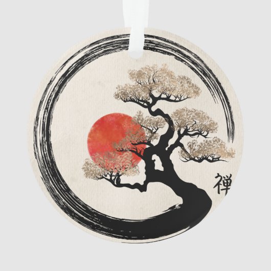 De Cirkel van Enso en Boom Bonsai op Canvas Ornament (achterkant)