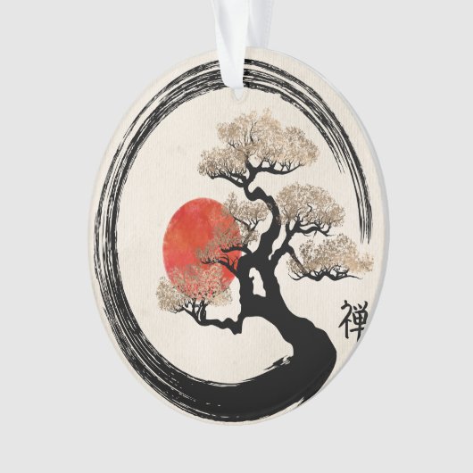 De Cirkel van Enso en Boom Bonsai op Canvas Ornament (voorkant)