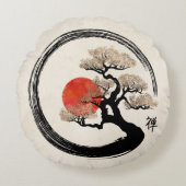 De Cirkel van Enso en Boom Bonsai op Canvas Rond Kussen (Voorkant)