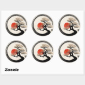 De Cirkel van Enso en Boom Bonsai op Canvas Ronde Sticker (Vel)