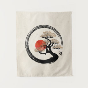 De Cirkel van Enso en Boom Bonsai op Canvas Wandkleed