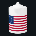 De cirkel van sterren, Amerikaanse vlag - Betsy Ro Theepot<br><div class="desc">The Circle of Stars: Het jaar was 1776, en de koloniën stonden op het punt om hun onafhankelijkheid van Groot-Brittannië te verklaren. Er werd een commissie gevormd om een vlag te ontwerpen die de nieuwe natie zou vertegenwoordigen, en ze zochten de hulp van een bekwame naaister genaamd Betsy Ross. -...</div>