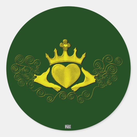 De Claddagh (Goud) Ronde Sticker (Voorkant)