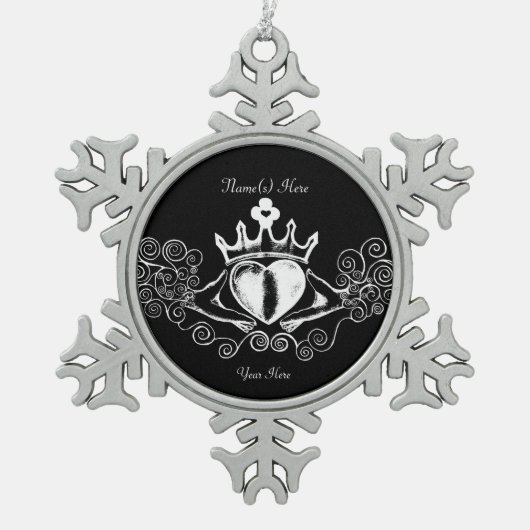 De Claddagh (wit) Tin Sneeuwvlok Ornament (Voorkant)