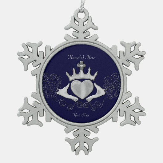 De Claddagh (zilver) Tin Sneeuwvlok Ornament (Voorkant)