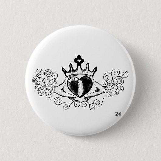 De Claddagh (zwart) Ronde Button 5,7 Cm (Voorkant)