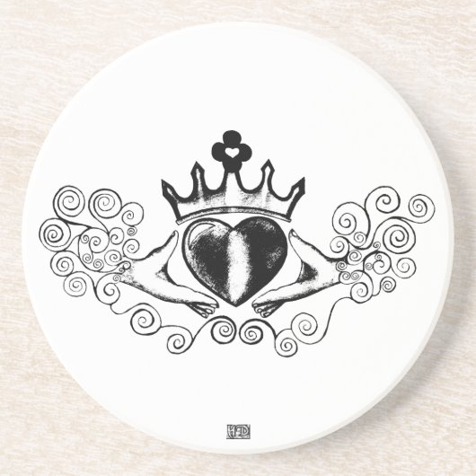 De Claddagh (zwart) Zandsteen Onderzetter (Voorkant)