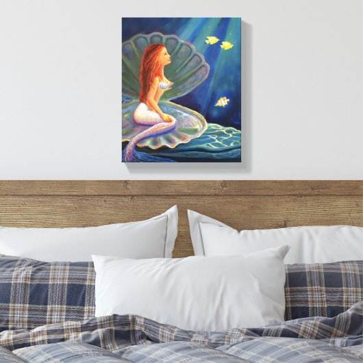 De Clamshell Zeemeermin - Ingewikkelde Canvas Prin (Insitu (Slaapkamer))
