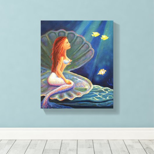 De Clamshell Zeemeermin - Ingewikkelde Canvas Prin (Insitu (Houten vloer))