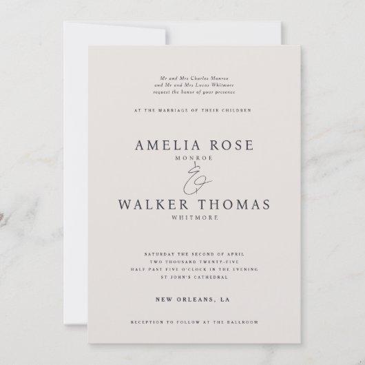 De Classic Cream en Grey Wedding Invitation Kaart (Voorkant)