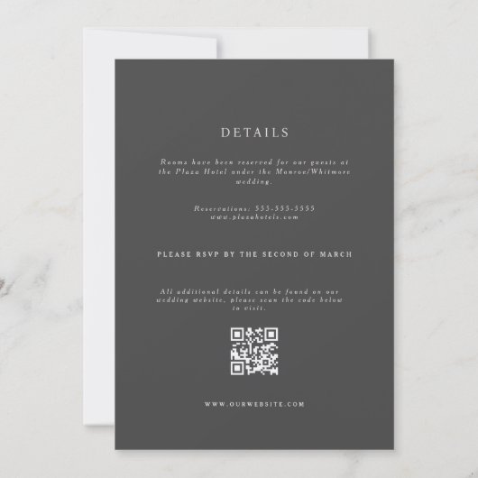 De Classic Cream en Grey Wedding Invitation Kaart (Achterkant)