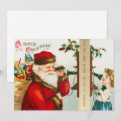 De Claus van de kerstman op koordtelefoons die naa Feestdagenkaart (Voorkant / Achterkant)