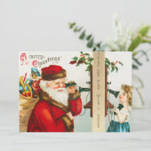 De Claus van de kerstman op koordtelefoons die naa Feestdagenkaart (Staand voorkant)